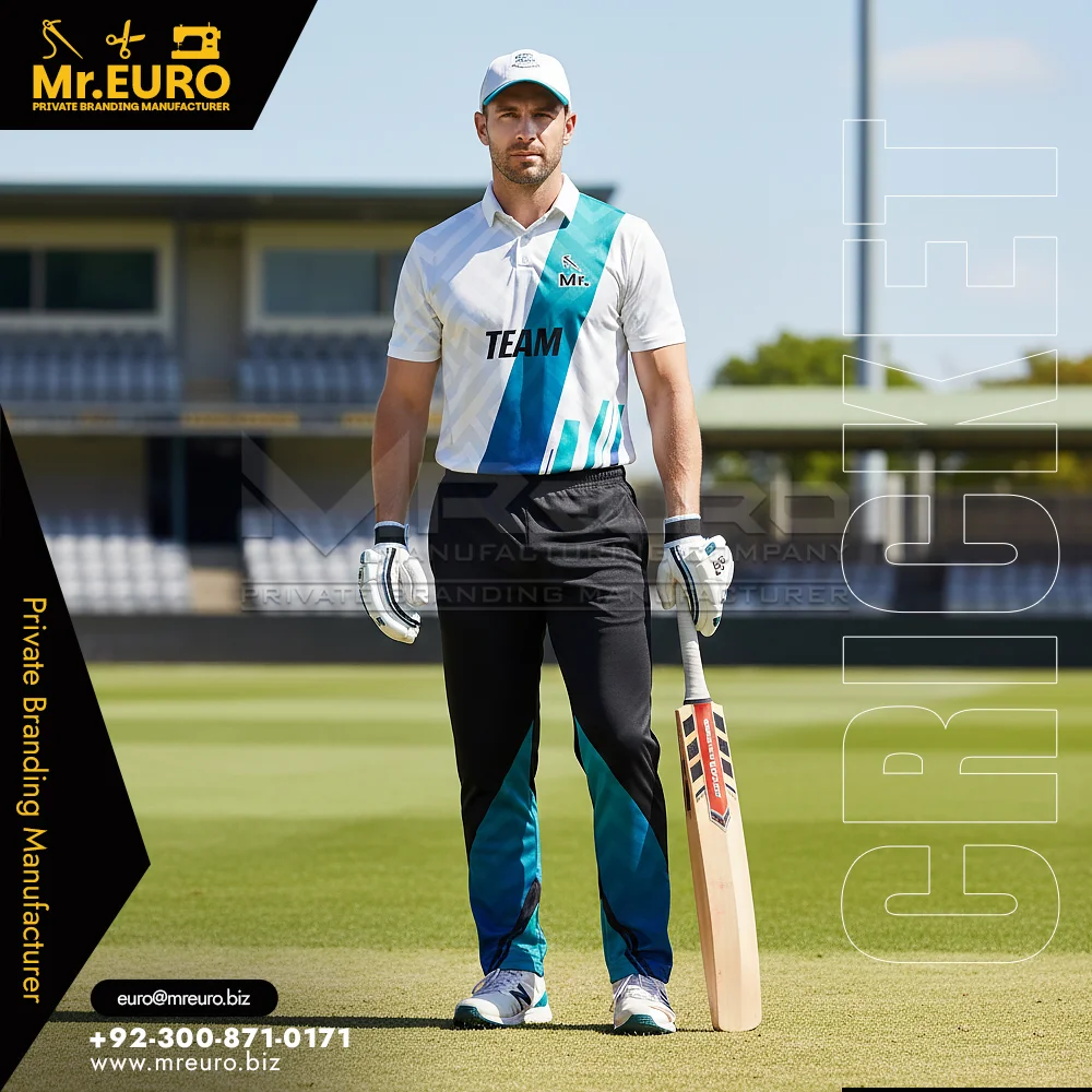 Custom Printed White & Sky Blue Cricket Kit for Squads - Custom Cricket Uniforms