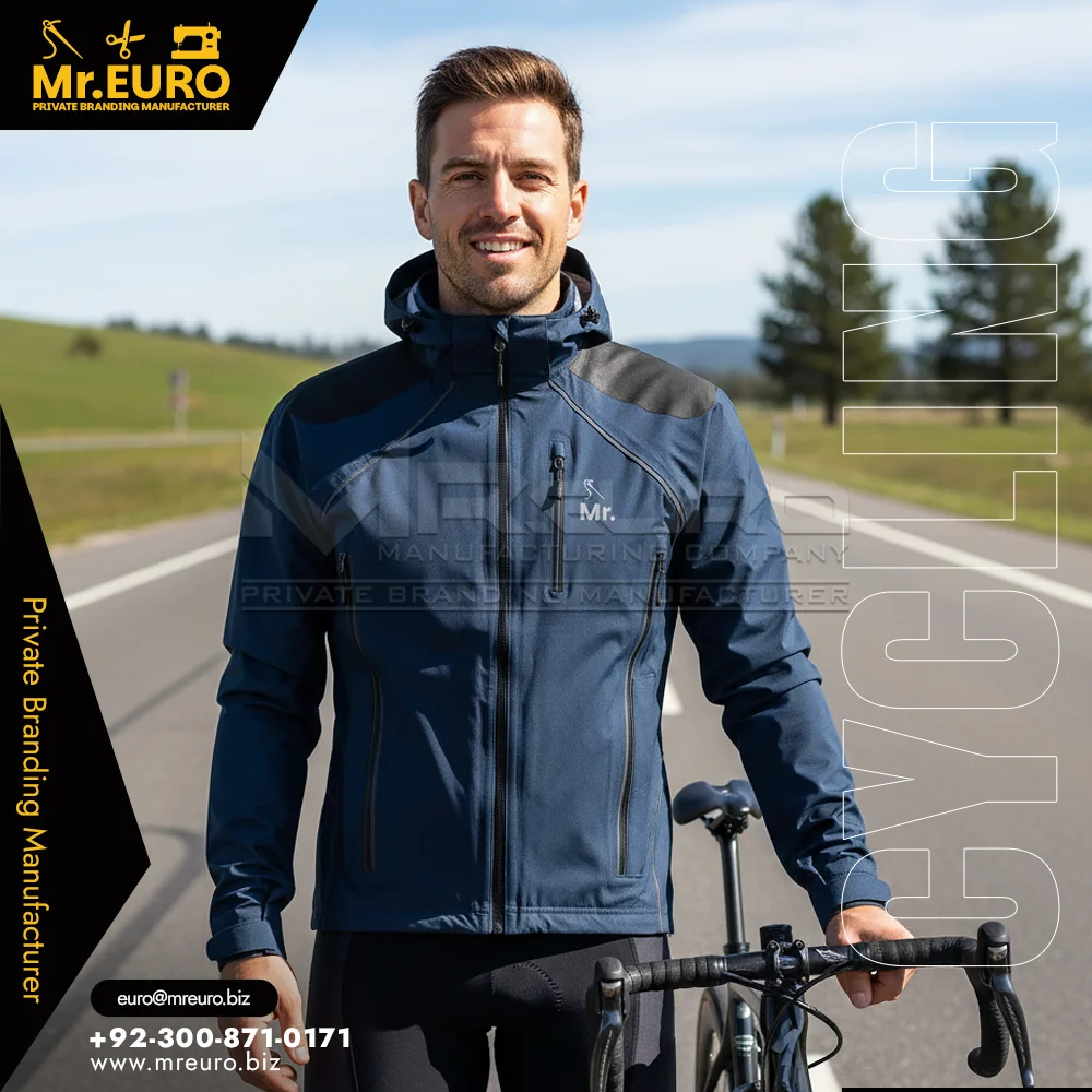 Custom Navy Cycling Softshell Jacket for Cold Weather Rides - Custom Cycling Uniforms