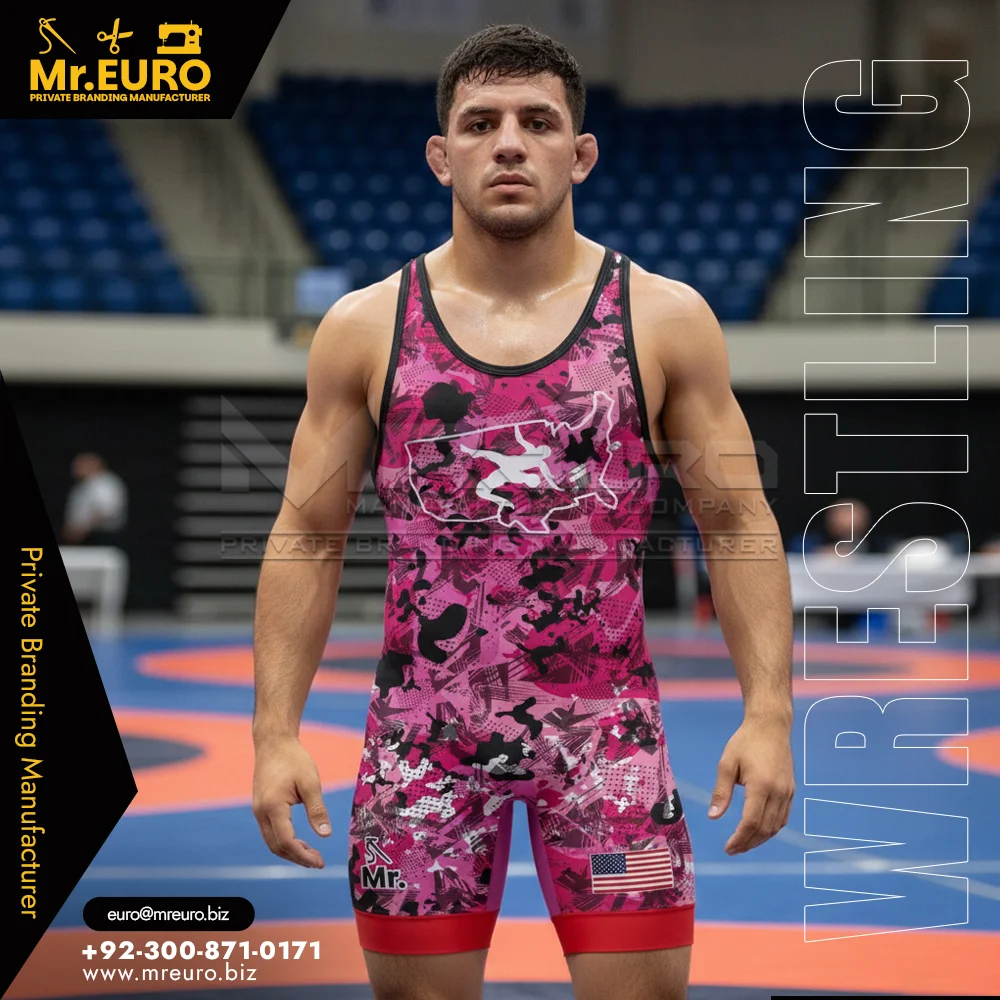 Custom Pro Pink Camo Wrestling Singlet - Custom Wrestling Singlets Uniforms