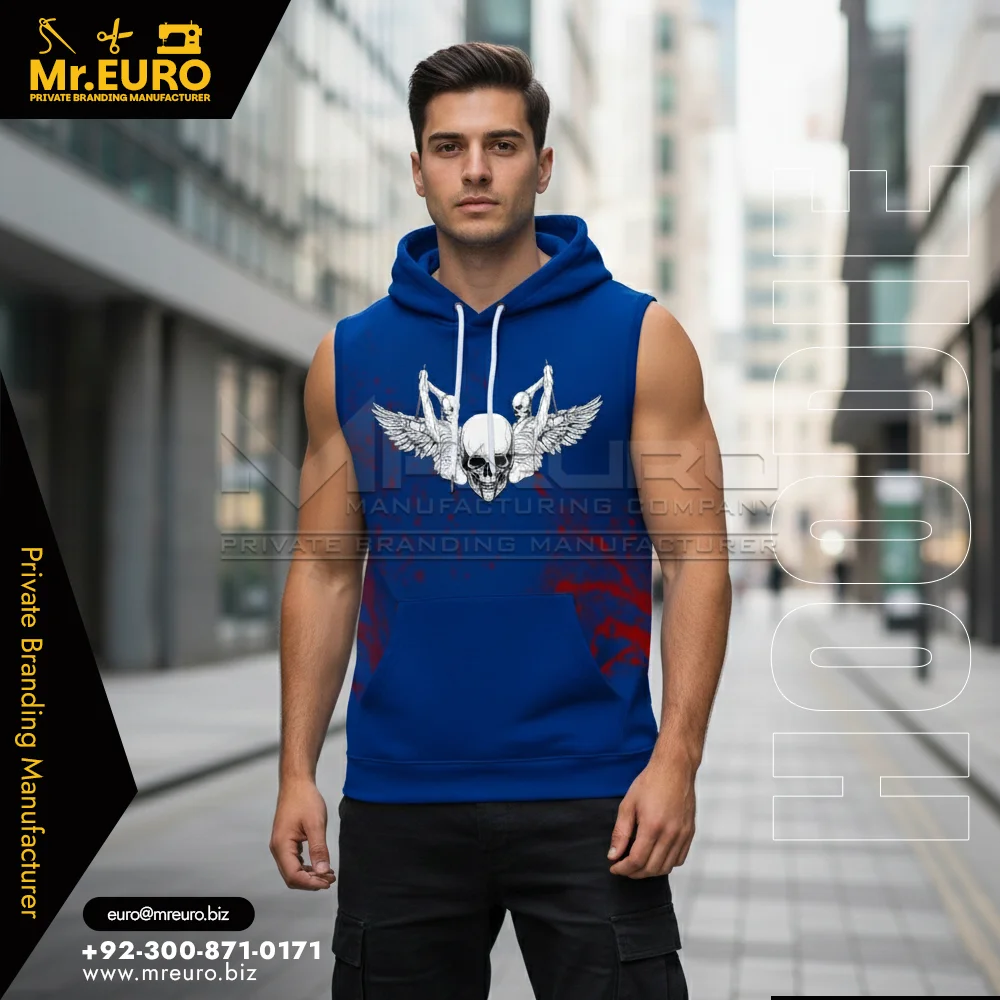 Custom Sleeveless Blue Streetwear Hoodie - Hoodies-Sweatshirts