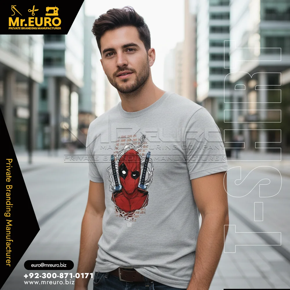 Custom Grey Printed Cotton Casual T-Shirt for Daily Wear - T-Shirts