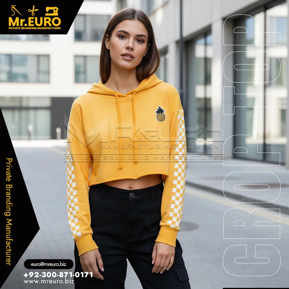 Custom Stylish Casual Women Yellow Crop Top Hoodie - Crop Top Hoodies