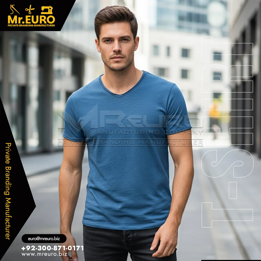 Custom Classic Casual Blue V Neck T-Shirt - V-Neck T-Shirts