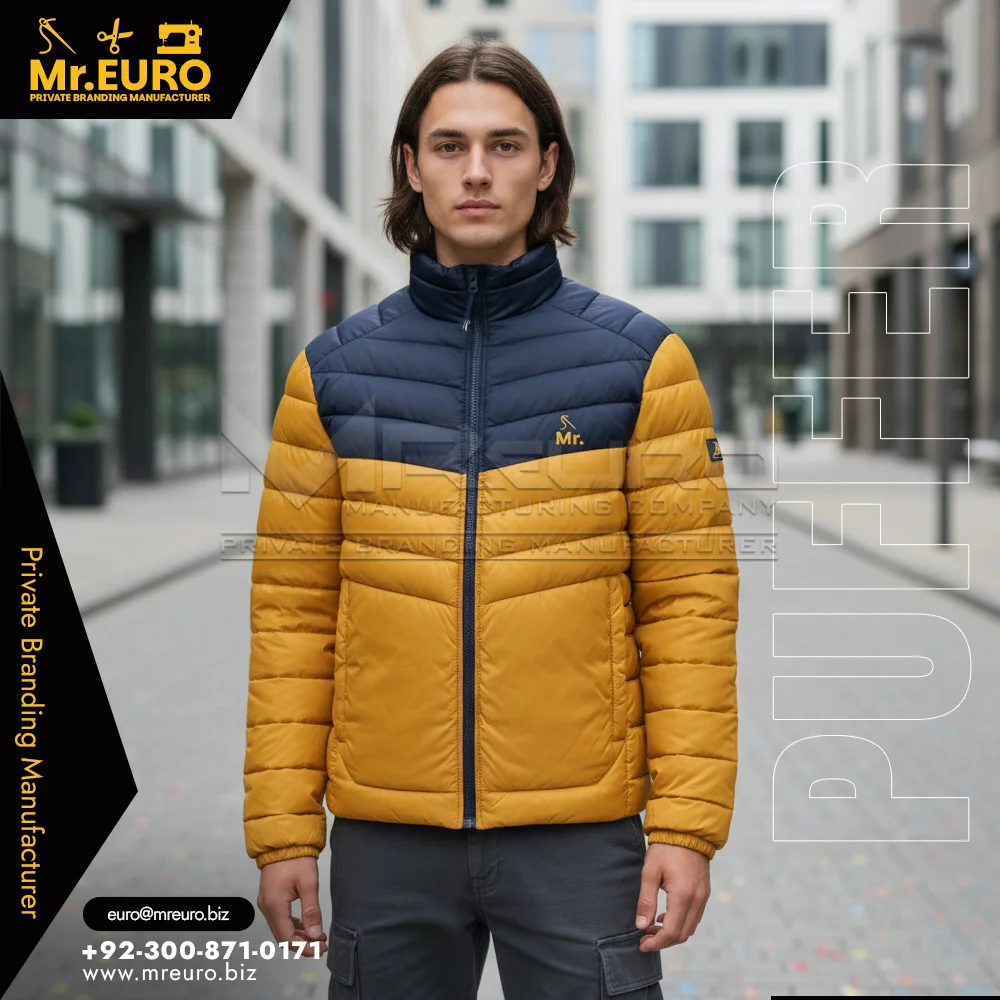Custom Yellow Black Puffer Jacket Stylish Winter Wear - Puffer Jackets