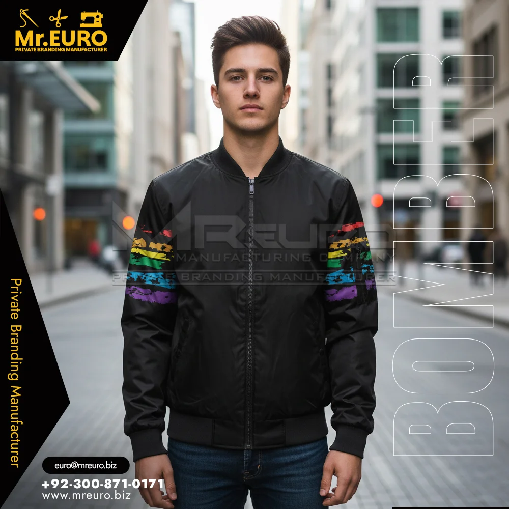Custom Minimal Street Style Black Bomber Jacket - Bomber Jackets