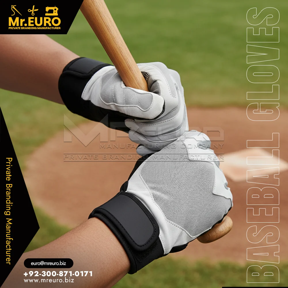 Custom Black & White Anti Slip Baseball Batting Gloves Set - Baseball Batting Gloves