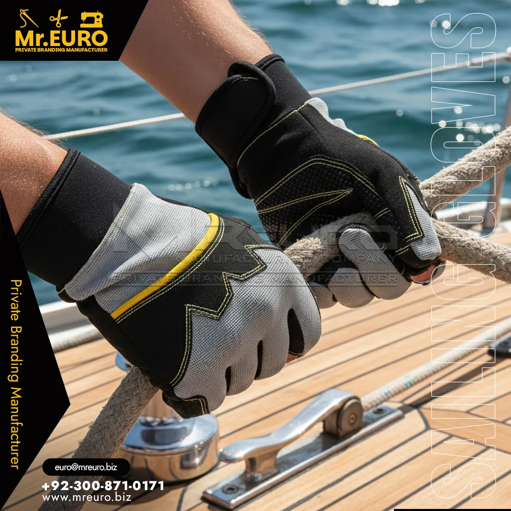 Custom Heavy Duty Grey Sailing Gloves Marine Work - Sailing Gloves