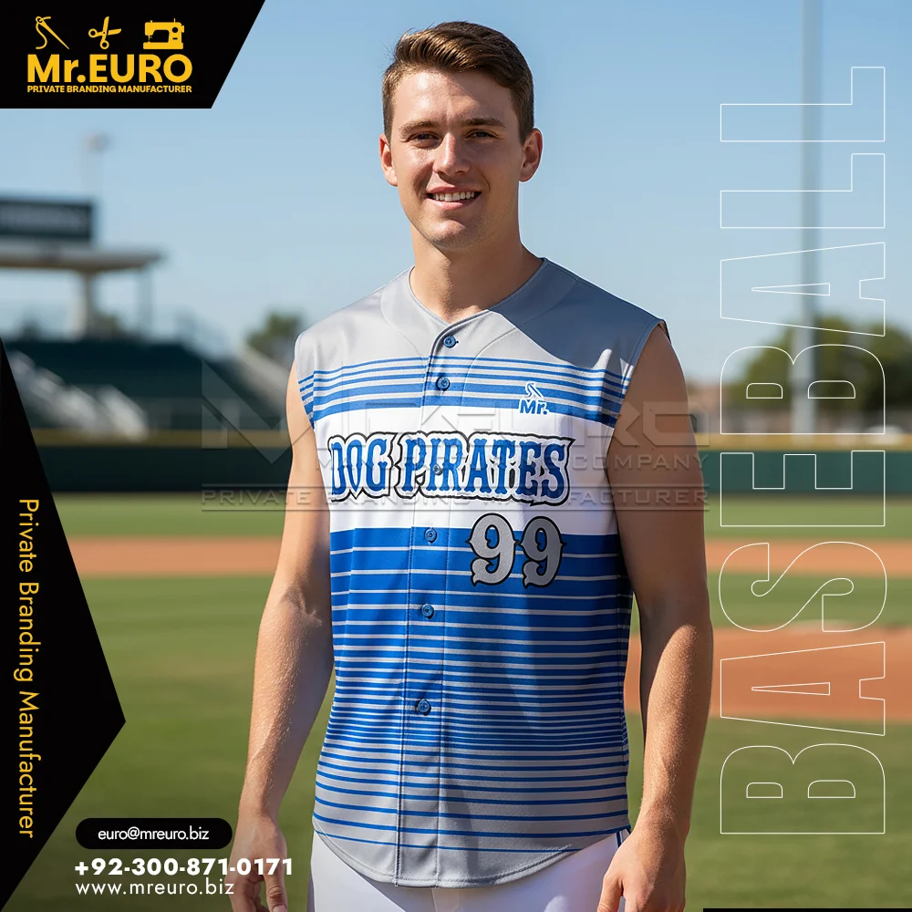 Custom Blue Baseball Sleeveless Jersey Full Button Style - Custom Baseball-Softball Uniforms