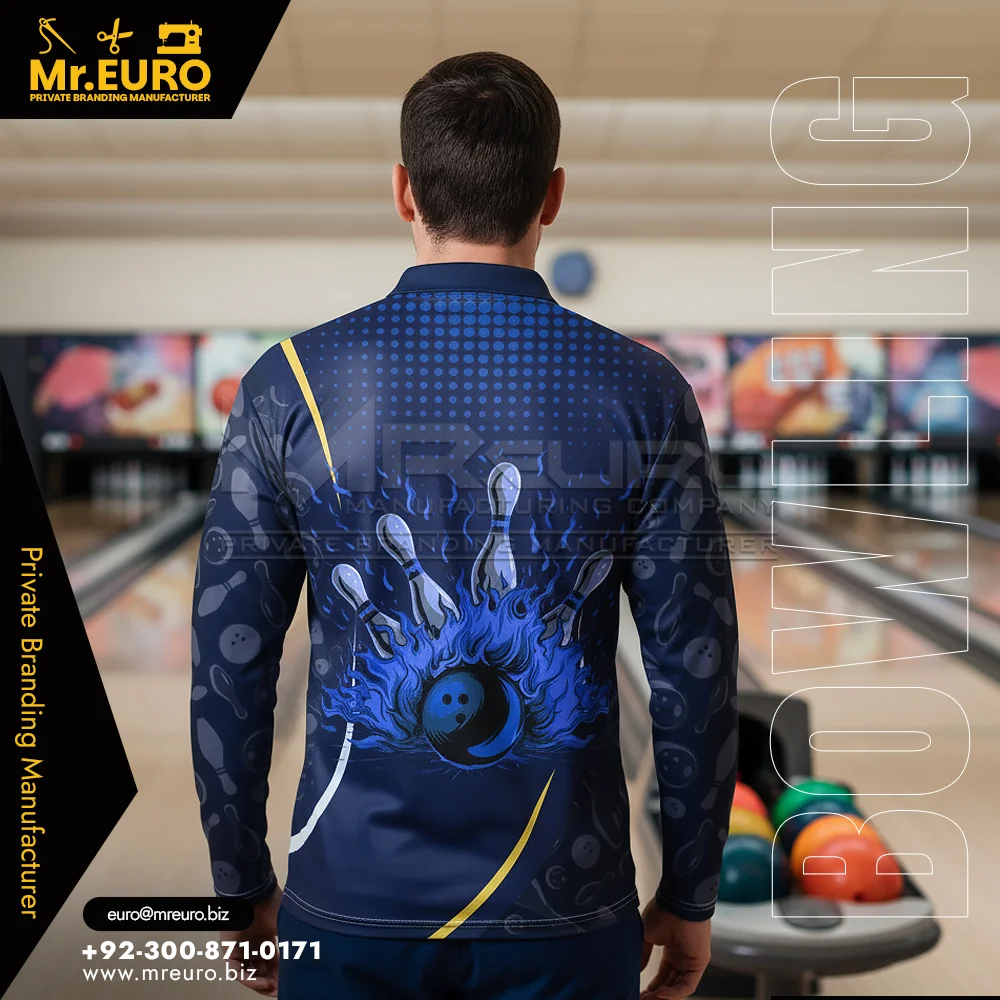 Custom Blue Tech Pattern Bowling Polo Shirt Modern Look - Custom Bowling Uniforms