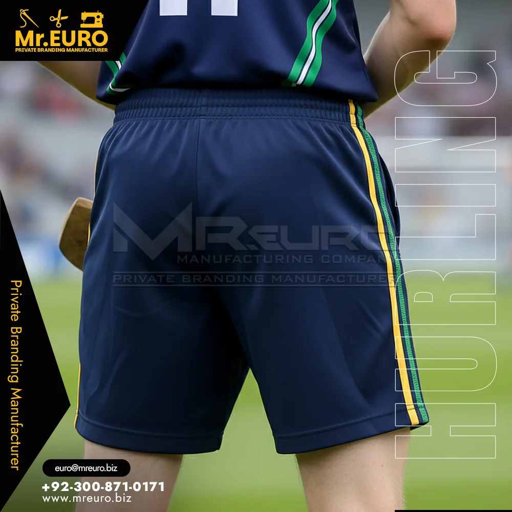 Custom Navy Trim Hurling Shorts for Club Match Play - Alternate View