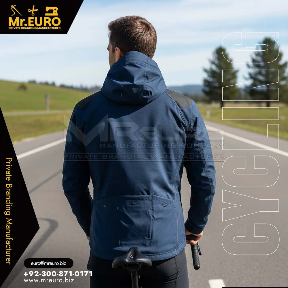 Custom Navy Cycling Softshell Jacket for Cold Weather Rides - Custom Cycling Uniforms