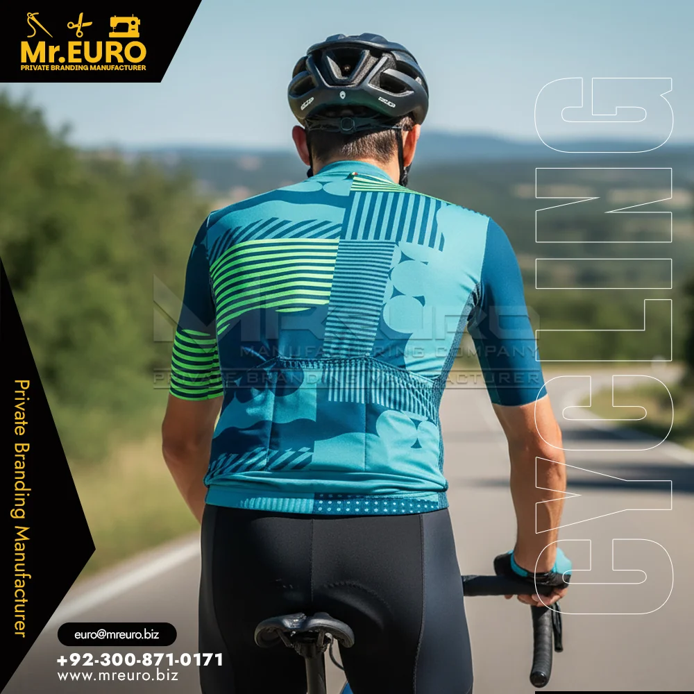 Custom Sublimation Blue Green Cycling Jersey - Custom Cycling Uniforms