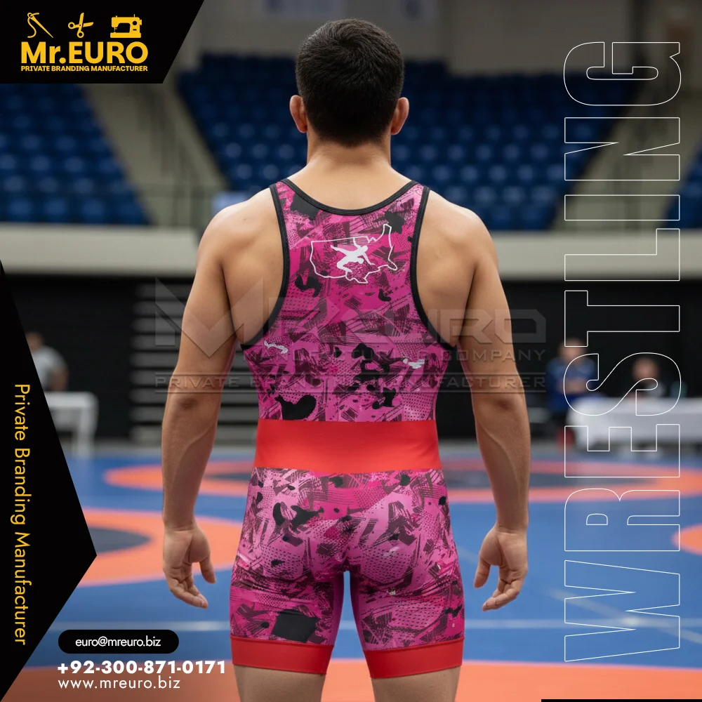 Pro Pink Camo Wrestling Singlet - Alternate View