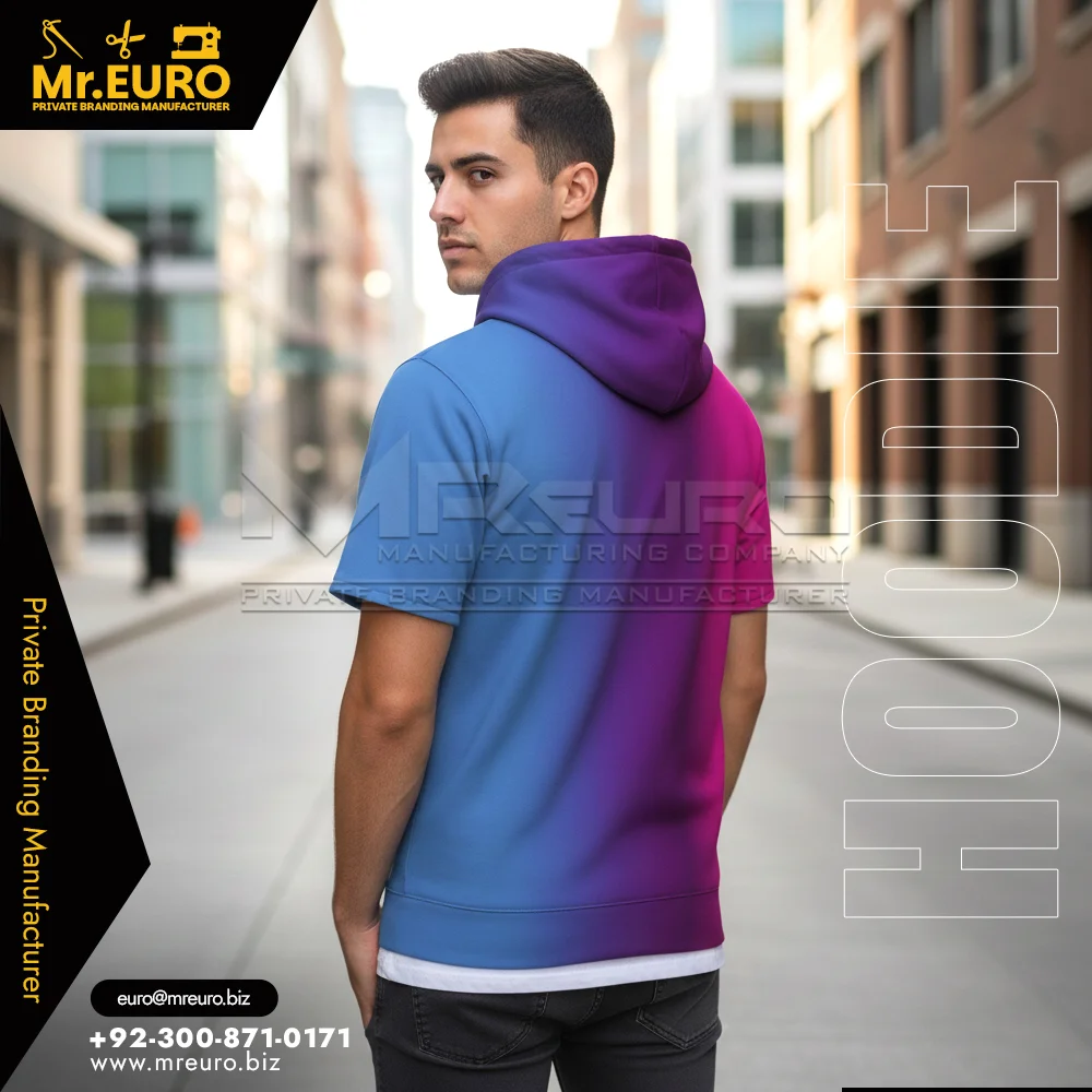 Custom Short Sleeve Two Tone Zip Hoodie Casual Style - Hoodies-Sweatshirts