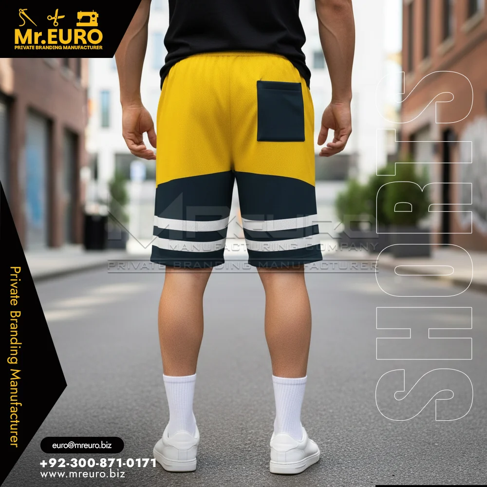 Stylish Yellow Black Sports Training Shorts - Alternate View