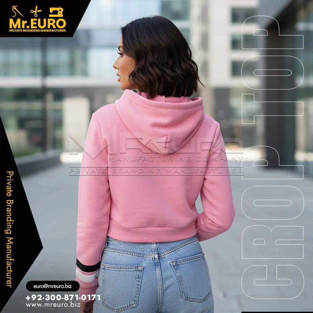 Custom Women Pink Printed Crop Top Hoodie - Crop Top Hoodies