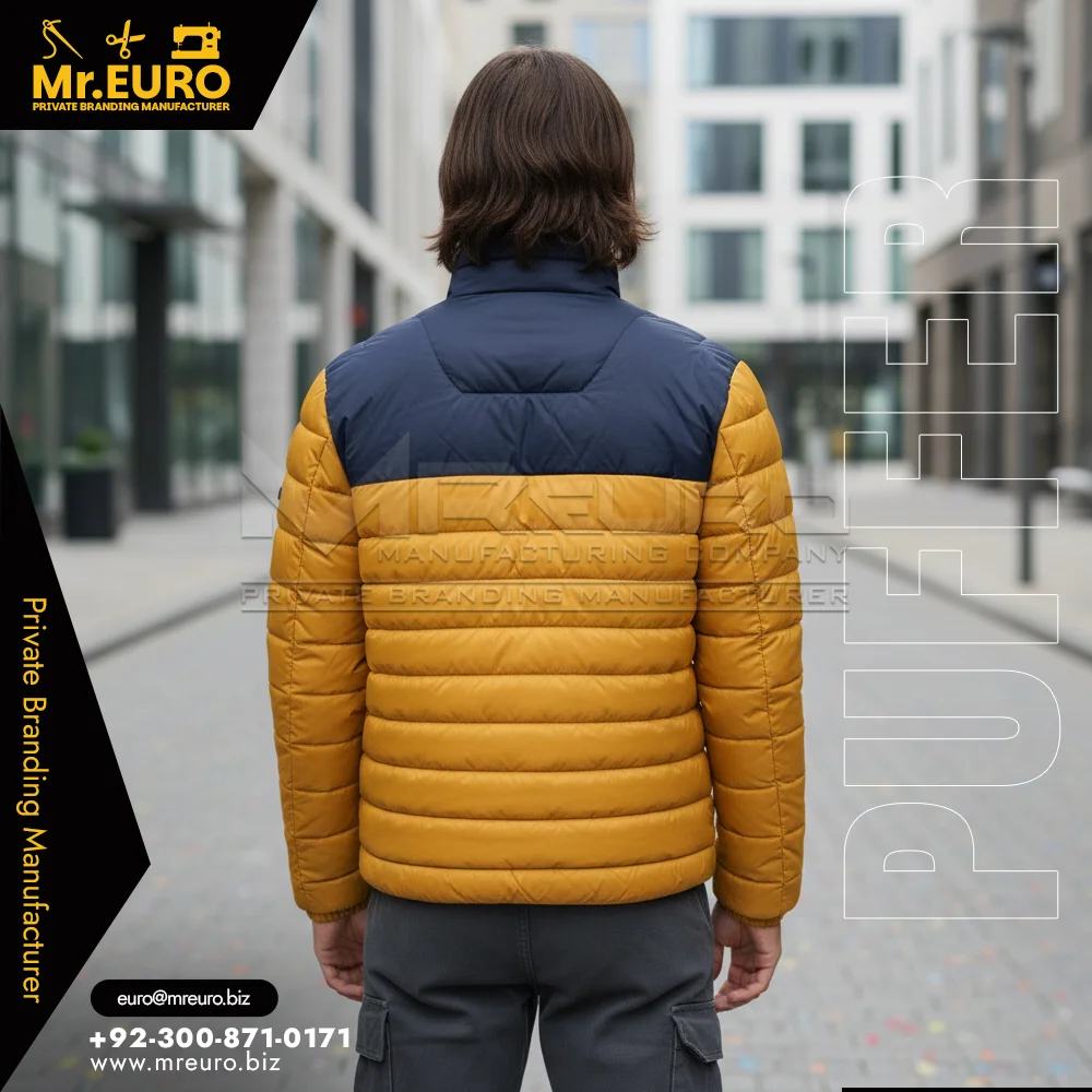 Custom Yellow Black Puffer Jacket Stylish Winter Wear - Puffer Jackets