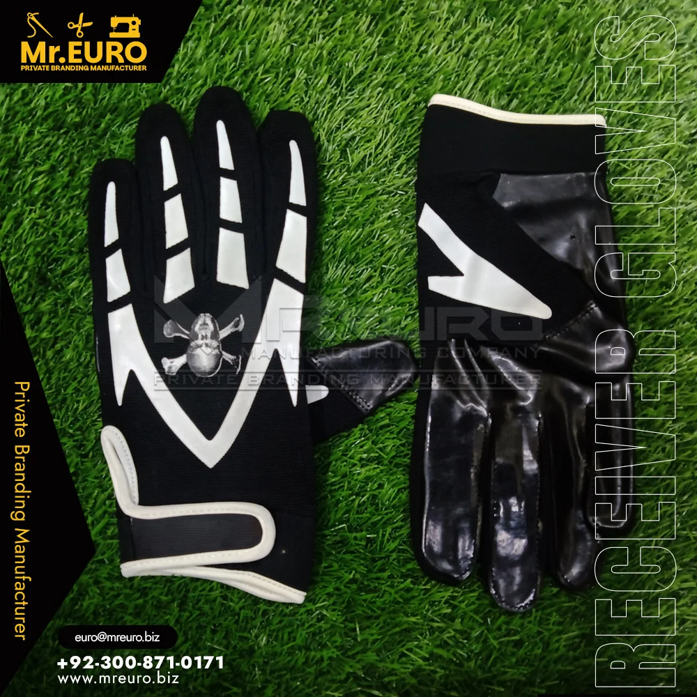 Black Pro Grip American Football Receiver Gloves Sticky Feel - Alternate View