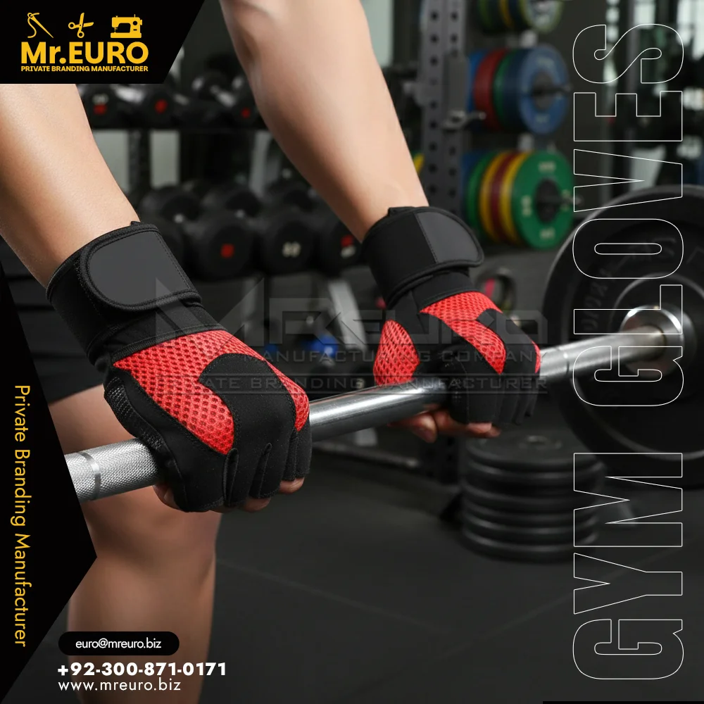Custom Red Anti Slip Weightlifting Gloves For Gym Fitness - Weightlifting Gloves