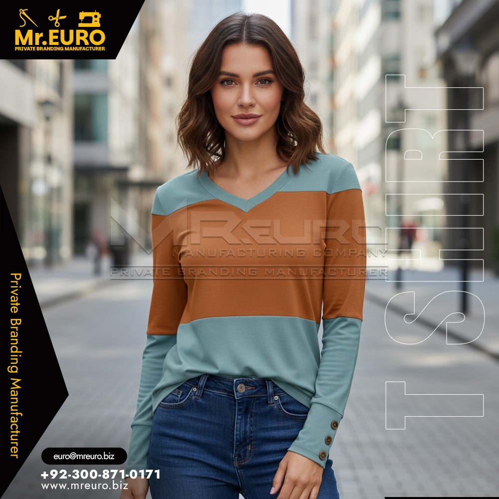 Stylish Women Long Sleeve V Neck T Shirt