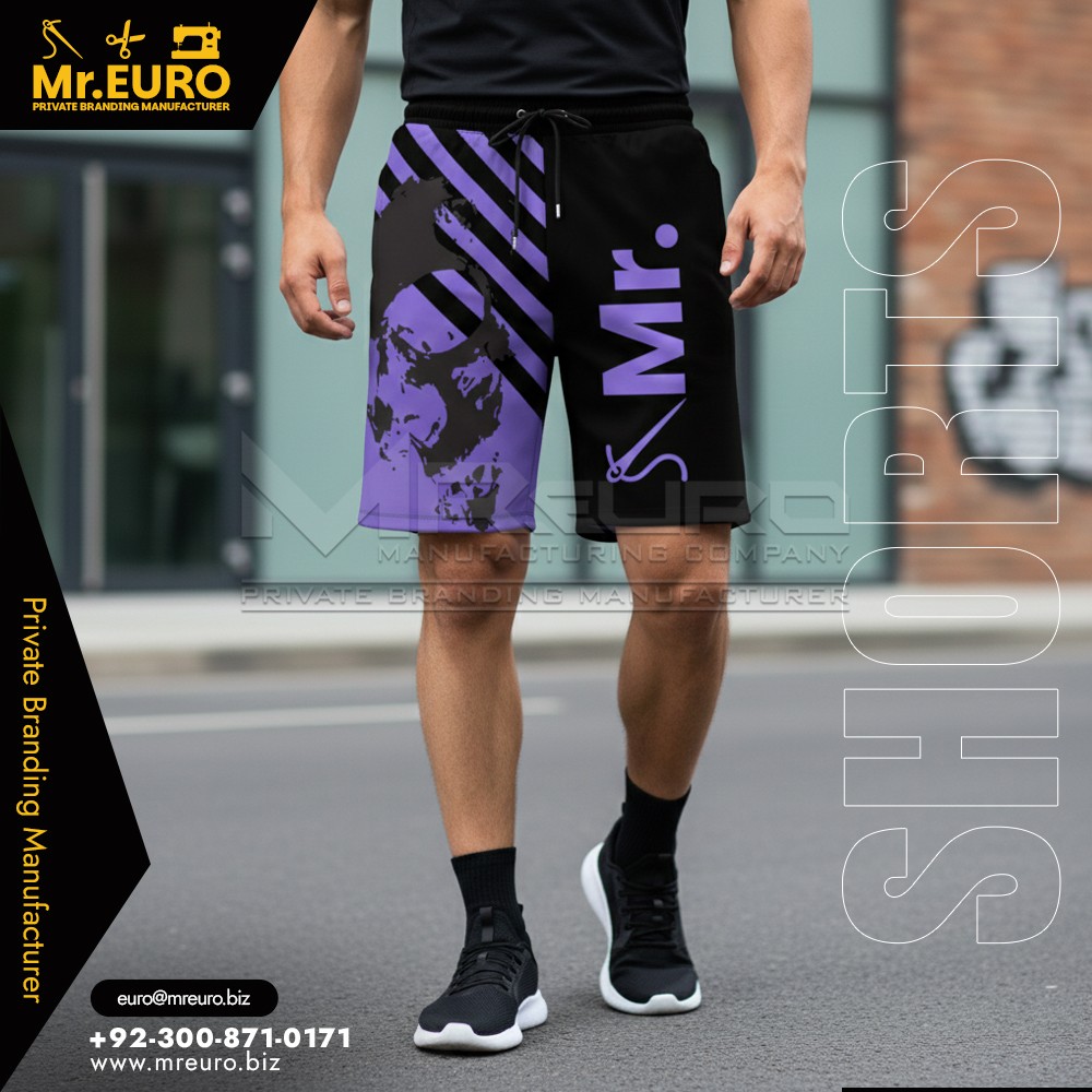 Modern Design purple graphic sports shorts