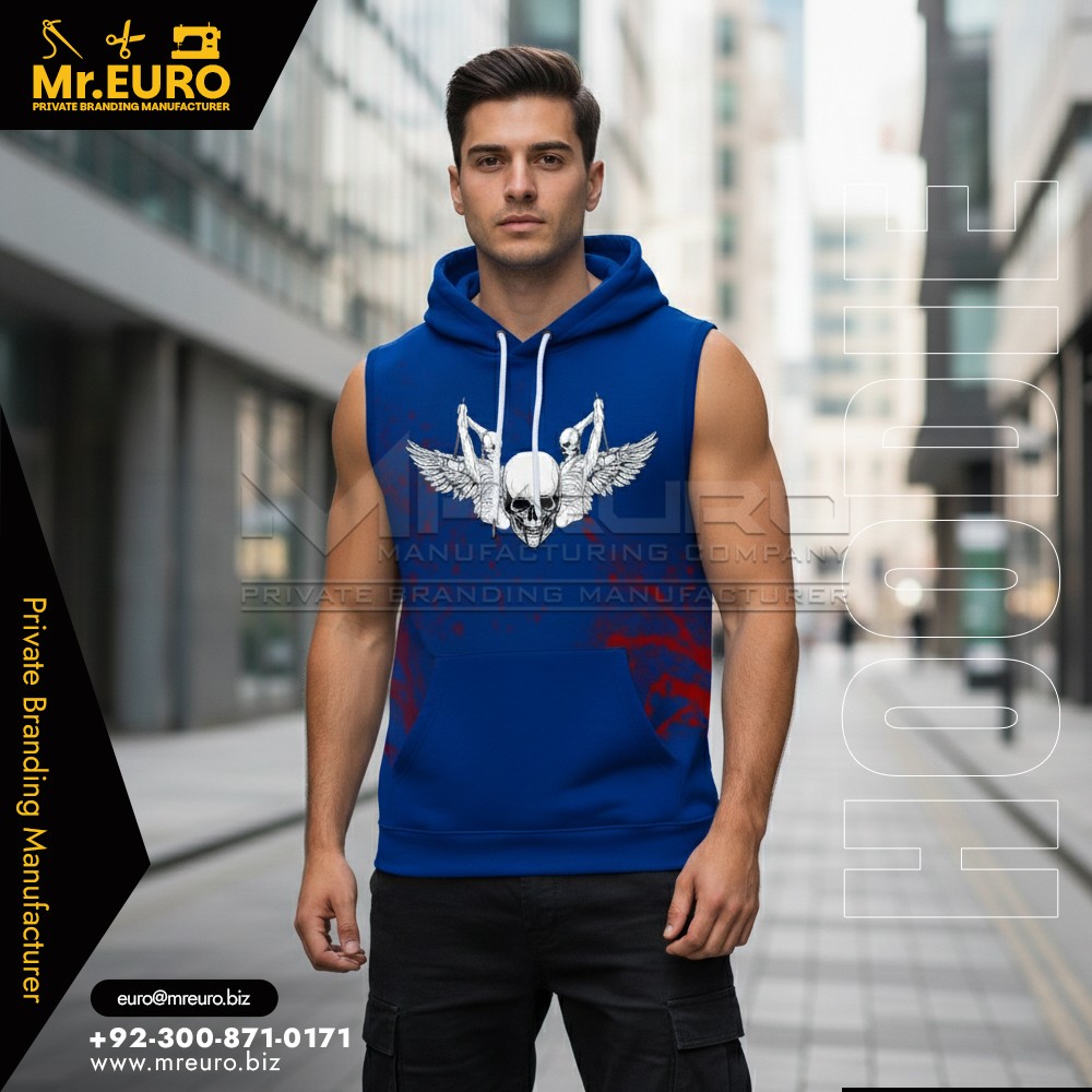 Sleeveless Blue Streetwear Hoodie