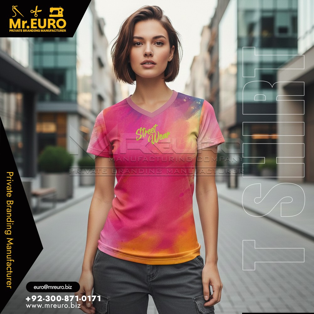 Women Fashion Gradient V Neck T Shirt