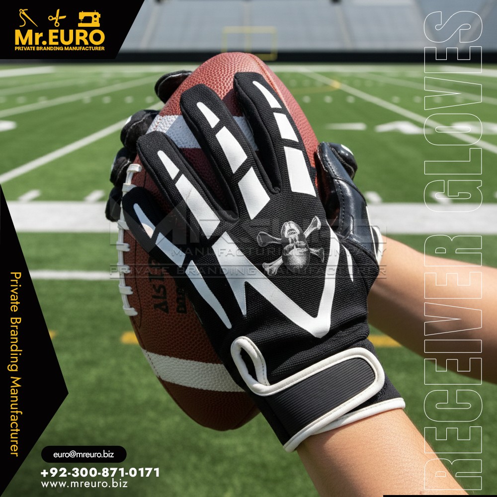 Black Pro Grip American Football Receiver Gloves