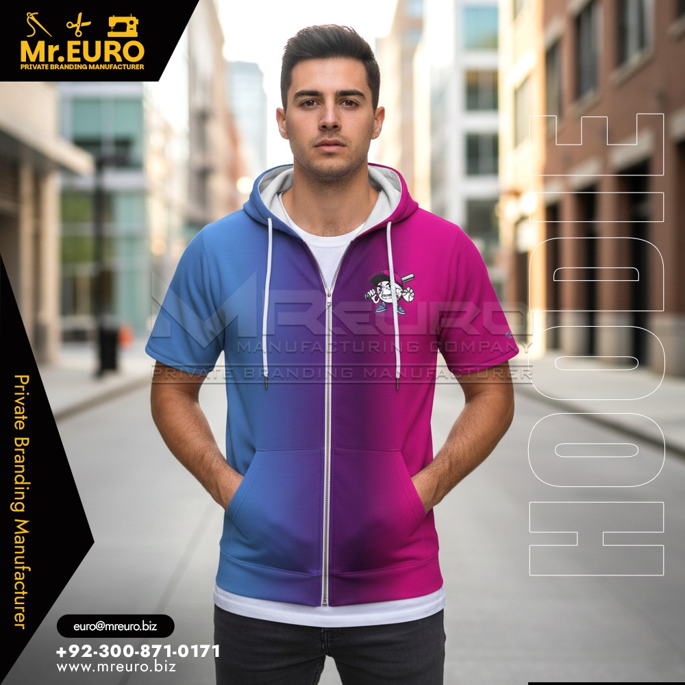 Short Sleeve Stylish Two Tone Zip Hoodie