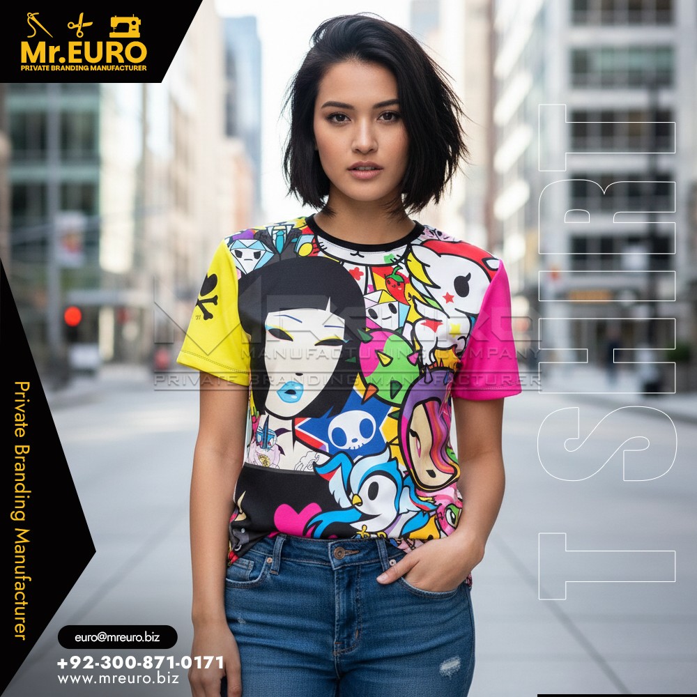 Women Colorful Pop Art Crew Neck T-Shirt