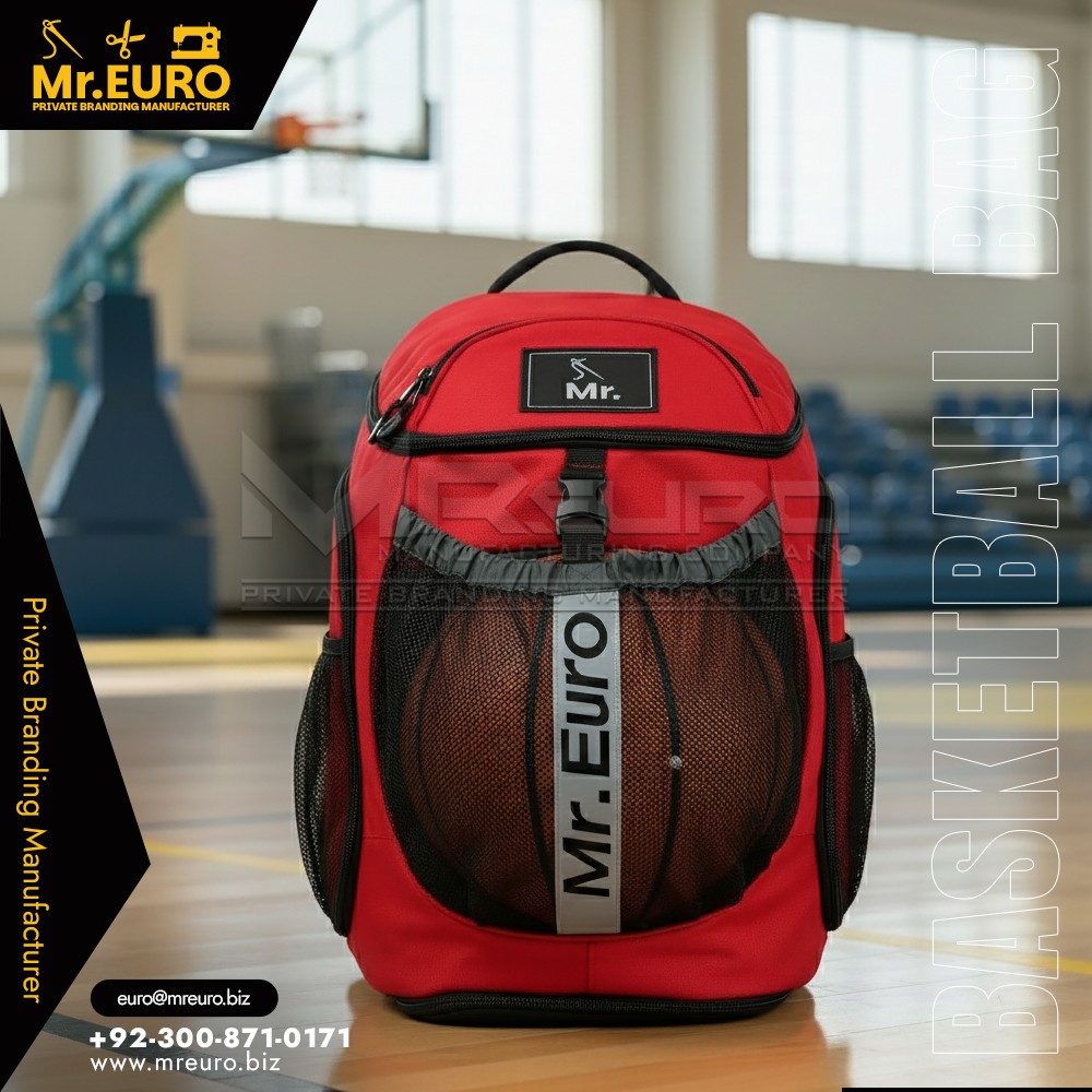 Red Basketball Backpack Bag with Ball Pocket
