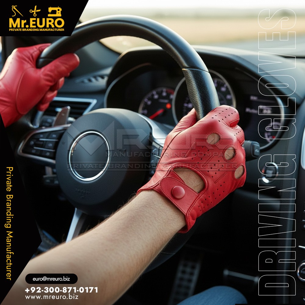 Racing Style Red Leather Driving Gloves