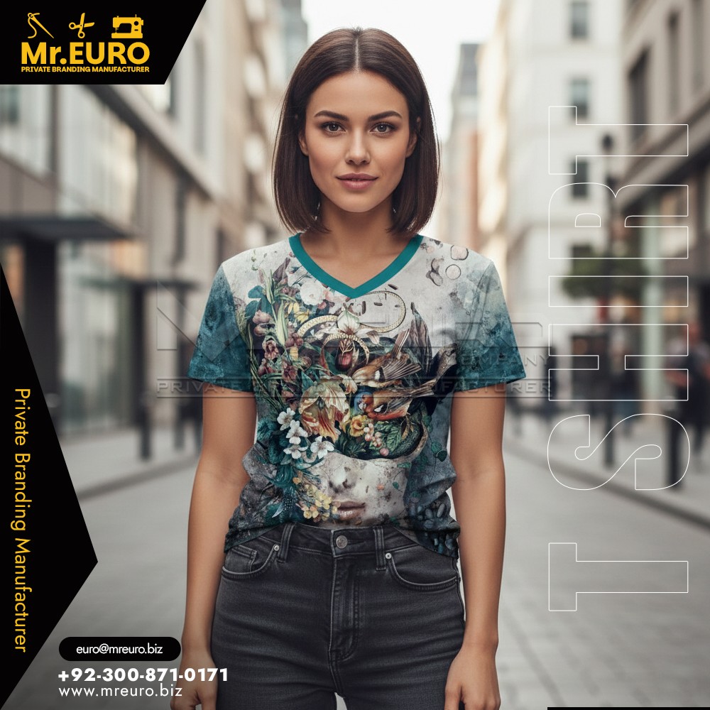 Casual Summer Women Floral V Neck T Shirt